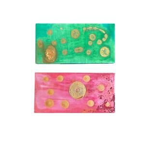 Orig Artwork by Margaret Wallace Acrylic on Wood Coral in Green & Coral in Pink